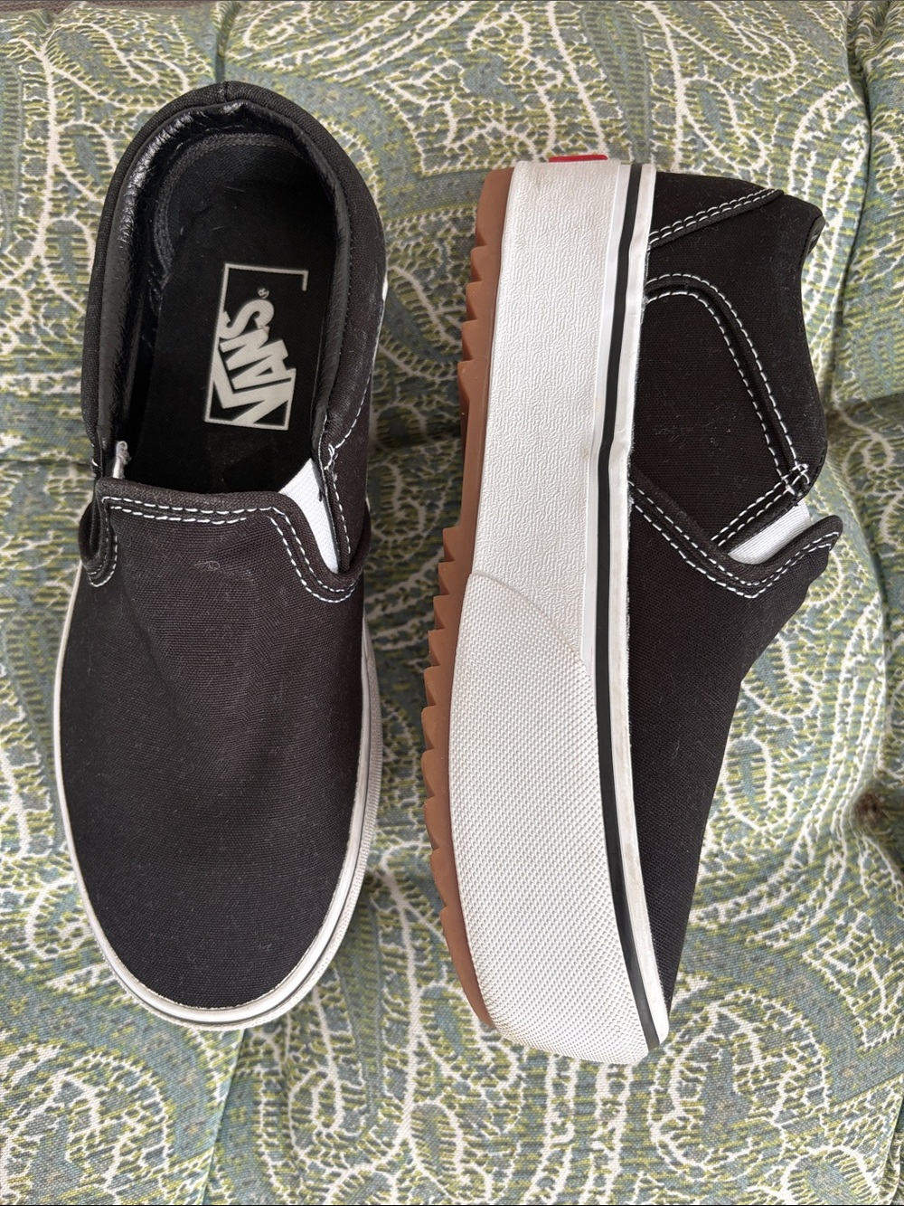 Women’s Vans Black Canvas Slip-On W White Midsole and Gum Outsole